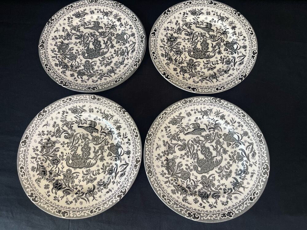 RARE Burleigh Black Regal Chinese Peacock Stonewall Kitchen Set Plates 7.75"